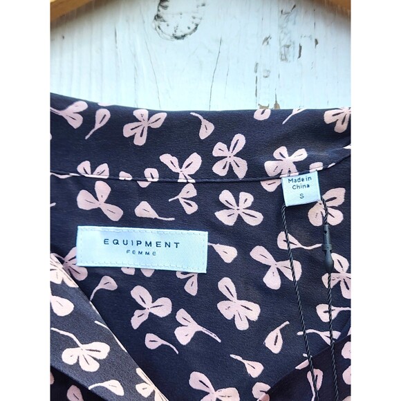 EQUIPMENT Femme Nela Black Pink Floral SILK Button Blouse Sz S MISSING BOW - Picture 6 of 12